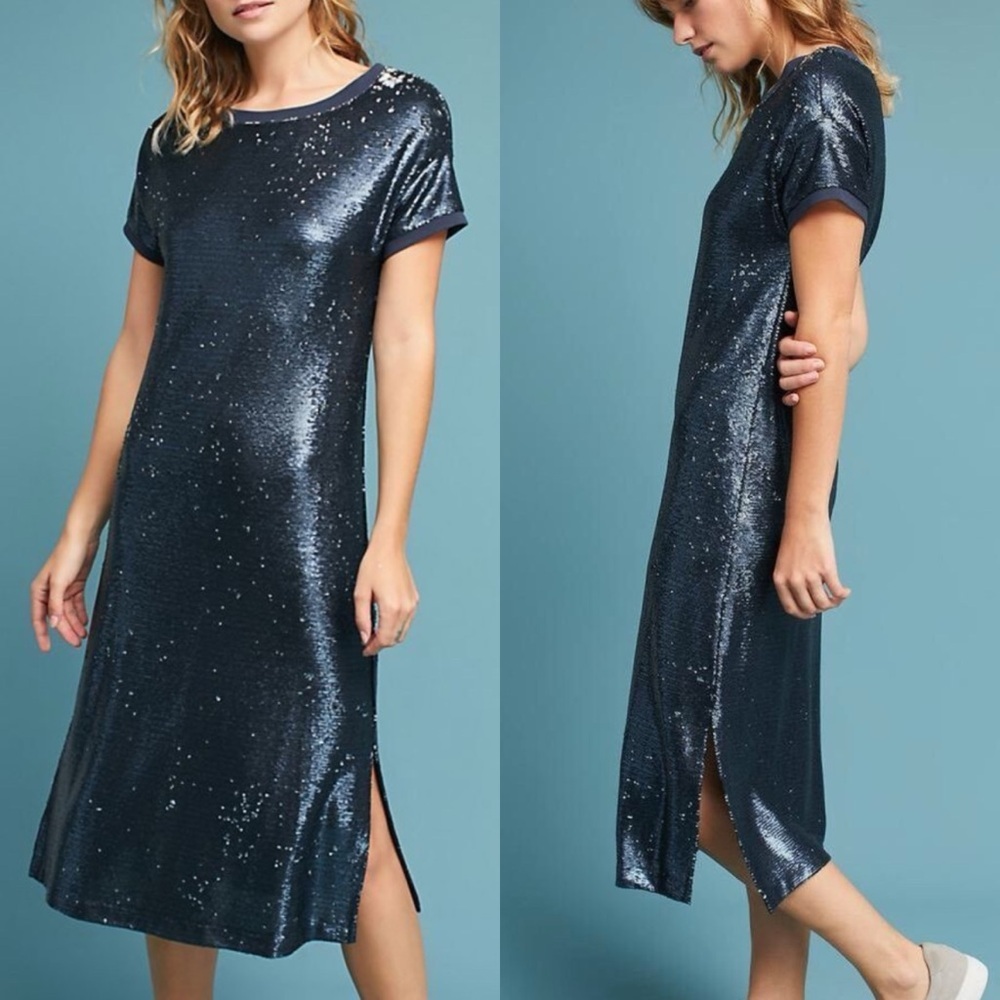 Anthropologie Navy Sequin Midi Dress